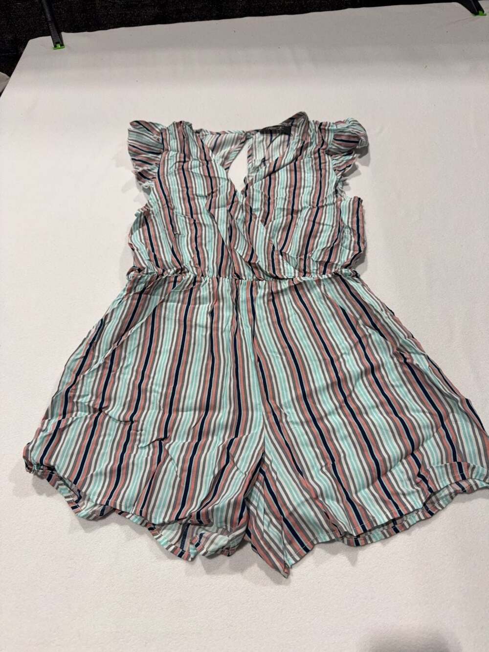 Nimi K Striped Ruffle Sleeve Romper